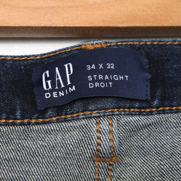 Gap Mens Straight Leg Jeans Dark Denim Low Stretch Casual Classic Preppy - Picture 7 of 11